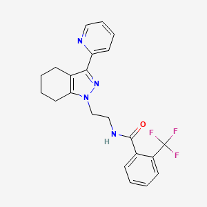 molecular formula C22H21F3N4O B2512354 N-(2-(3-(pyridin-2-yl)-4,5,6,7-tetrahydro-1H-indazol-1-yl)ethyl)-2-(trifluoromethyl)benzamide CAS No. 1797671-08-9