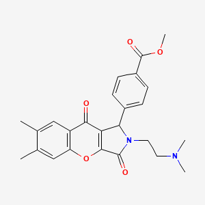 molecular formula C25H26N2O5 B2512371 Methyl 4-(2-(2-(dimethylamino)ethyl)-6,7-dimethyl-3,9-dioxo-1,2,3,9-tetrahydrochromeno[2,3-c]pyrrol-1-yl)benzoate CAS No. 631889-74-2
