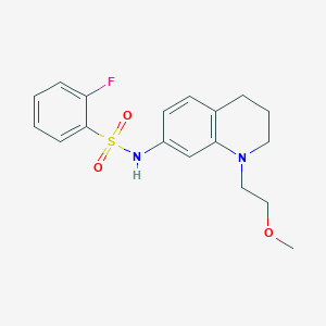 molecular formula C18H21FN2O3S B2512372 2-fluoro-N-(1-(2-methoxyethyl)-1,2,3,4-tetrahydroquinolin-7-yl)benzenesulfonamide CAS No. 1172716-84-5