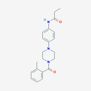 molecular formula C21H25N3O2 B251238 N-{4-[4-(2-methylbenzoyl)-1-piperazinyl]phenyl}propanamide 