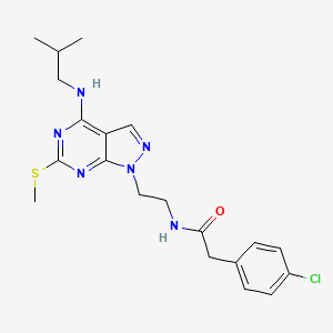 molecular formula C20H25ClN6OS B2512386 2-(4-chlorophenyl)-N-(2-(4-(isobutylamino)-6-(methylthio)-1H-pyrazolo[3,4-d]pyrimidin-1-yl)ethyl)acetamide CAS No. 941948-36-3