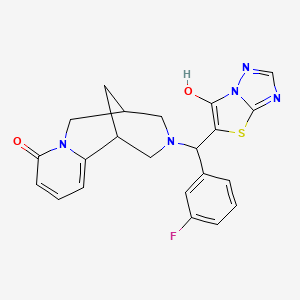 molecular formula C22H20FN5O2S B2512390 3-((3-fluorophenyl)(6-hydroxythiazolo[3,2-b][1,2,4]triazol-5-yl)methyl)-3,4,5,6-tetrahydro-1H-1,5-methanopyrido[1,2-a][1,5]diazocin-8(2H)-one CAS No. 1005258-69-4