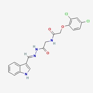 molecular formula C19H16Cl2N4O3 B2512392 (E)-N-(2-(2-((1H-indol-3-yl)methylene)hydrazinyl)-2-oxoethyl)-2-(2,4-dichlorophenoxy)acetamide CAS No. 391893-97-3