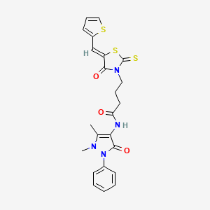(Z)-N-(1,5-dimethyl-3-oxo-2-phenyl-2,3-dihydro-1H-pyrazol-4-yl)-4-(4-oxo-5-(thiophen-2-ylmethylene)-2-thioxothiazolidin-3-yl)butanamide