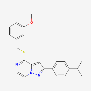 molecular formula C23H23N3OS B2512406 2-(4-Isopropylphenyl)-4-[(3-methoxybenzyl)thio]pyrazolo[1,5-a]pyrazine CAS No. 1207001-43-1