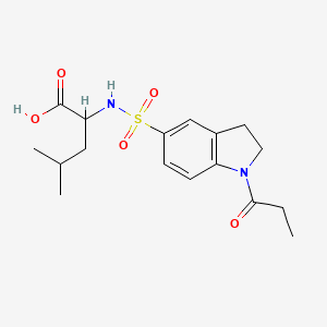 molecular formula C17H24N2O5S B2512409 4-methyl-2-{[(1-propionyl-2,3-dihydro-1H-indol-5-yl)sulfonyl]amino}pentanoic acid CAS No. 1040882-09-4