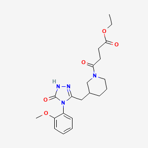 molecular formula C21H28N4O5 B2512440 ethyl 4-(3-((4-(2-methoxyphenyl)-5-oxo-4,5-dihydro-1H-1,2,4-triazol-3-yl)methyl)piperidin-1-yl)-4-oxobutanoate CAS No. 2034259-27-1