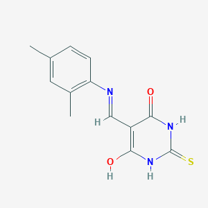 molecular formula C13H13N3O2S B2512443 5-[(2,4-dimethylanilino)methylene]-2-thioxodihydro-4,6(1H,5H)-pyrimidinedione CAS No. 349566-78-5