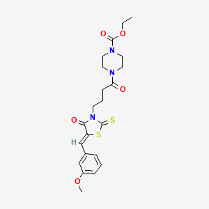 molecular formula C22H27N3O5S2 B2512462 (Z)-ethyl 4-(4-(5-(3-methoxybenzylidene)-4-oxo-2-thioxothiazolidin-3-yl)butanoyl)piperazine-1-carboxylate CAS No. 476667-56-8