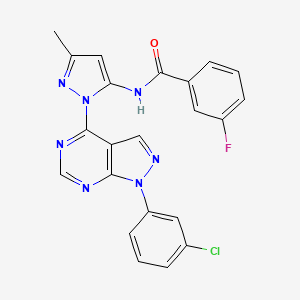 molecular formula C22H15ClFN7O B2512466 N-(1-(1-(3-chlorophenyl)-1H-pyrazolo[3,4-d]pyrimidin-4-yl)-3-methyl-1H-pyrazol-5-yl)-3-fluorobenzamide CAS No. 1005953-72-9