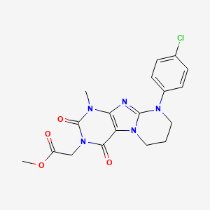 molecular formula C18H18ClN5O4 B2512468 methyl 2-[9-(4-chlorophenyl)-1-methyl-2,4-dioxo-7,8-dihydro-6H-purino[7,8-a]pyrimidin-3-yl]acetate CAS No. 850827-91-7