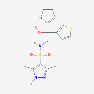 molecular formula C16H19N3O4S2 B2512470 2-(furan-2-yl)-2-hydroxy-2-(thiophen-3-yl)-S-(1,3,5-trimethyl-1H-pyrazol-4-yl)ethane-1-sulfonamido CAS No. 2097931-42-3