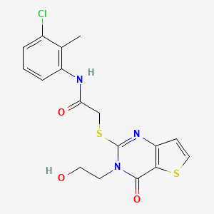 molecular formula C17H16ClN3O3S2 B2512482 N-(3-chloro-2-methylphenyl)-2-((3-(2-hydroxyethyl)-4-oxo-3,4-dihydrothieno[3,2-d]pyrimidin-2-yl)thio)acetamide CAS No. 1798672-30-6