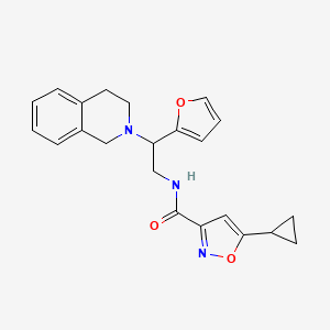molecular formula C22H23N3O3 B2512513 5-cyclopropyl-N-(2-(3,4-dihydroisoquinolin-2(1H)-yl)-2-(furan-2-yl)ethyl)isoxazole-3-carboxamide CAS No. 1396761-11-7