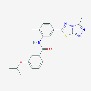 molecular formula C21H21N5O2S B251253 3-isopropoxy-N-[2-methyl-5-(3-methyl[1,2,4]triazolo[3,4-b][1,3,4]thiadiazol-6-yl)phenyl]benzamide 