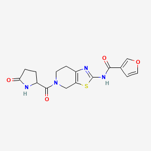 molecular formula C16H16N4O4S B2512532 N-(5-(5-oxopyrrolidine-2-carbonyl)-4,5,6,7-tetrahydrothiazolo[5,4-c]pyridin-2-yl)furan-3-carboxamide CAS No. 1448026-98-9
