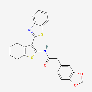 molecular formula C24H20N2O3S2 B2512533 2-(benzo[d][1,3]dioxol-5-yl)-N-(3-(benzo[d]thiazol-2-yl)-4,5,6,7-tetrahydrobenzo[b]thiophen-2-yl)acetamide CAS No. 922556-27-2
