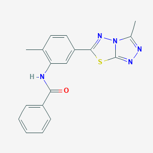 molecular formula C18H15N5OS B251254 N-[2-methyl-5-(3-methyl[1,2,4]triazolo[3,4-b][1,3,4]thiadiazol-6-yl)phenyl]benzamide 