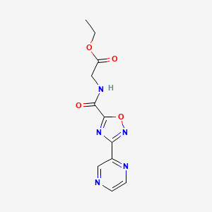 molecular formula C11H11N5O4 B2512559 Ethyl 2-(3-(pyrazin-2-yl)-1,2,4-oxadiazole-5-carboxamido)acetate CAS No. 1219903-47-5