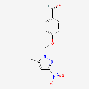 molecular formula C12H11N3O4 B2512583 4-[(5-甲基-3-硝基-1H-吡唑-1-基)甲氧基]苯甲醛 CAS No. 1006953-72-5