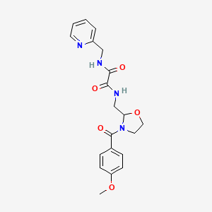 molecular formula C20H22N4O5 B2512587 N1-((3-(4-甲氧基苯甲酰)恶唑烷-2-基)甲基)-N2-(吡啶-2-基甲基)草酰胺 CAS No. 874805-29-5