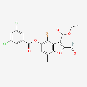 molecular formula C20H13BrCl2O6 B2512600 Ethyl 4-bromo-5-(3,5-dichlorobenzoyl)oxy-2-formyl-7-methyl-1-benzofuran-3-carboxylate CAS No. 324538-94-5