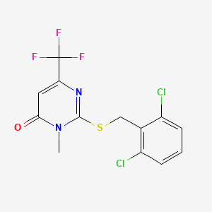 molecular formula C13H9Cl2F3N2OS B2512645 2-((2,6-Dichlorobenzyl)sulfanyl)-3-methyl-6-(trifluoromethyl)-4(3H)-pyrimidinone CAS No. 339101-52-9