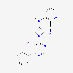 molecular formula C20H17FN6 B2512652 3-[[1-(5-Fluoro-6-phenylpyrimidin-4-yl)azetidin-3-yl]-methylamino]pyridine-2-carbonitrile CAS No. 2380187-74-4