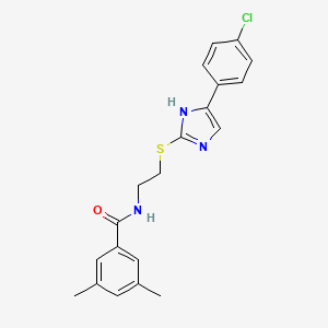 molecular formula C20H20ClN3OS B2512653 N-(2-((5-(4-chlorophenyl)-1H-imidazol-2-yl)thio)ethyl)-3,5-dimethylbenzamide CAS No. 897456-69-8