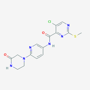 molecular formula C15H15ClN6O2S B2512657 5-chloro-2-(methylsulfanyl)-N-[6-(3-oxopiperazin-1-yl)pyridin-3-yl]pyrimidine-4-carboxamide CAS No. 1223381-80-3
