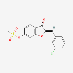 molecular formula C16H11ClO5S B2512660 (Z)-2-(3-氯苄叉)-3-氧代-2,3-二氢苯并呋喃-6-基甲磺酸盐 CAS No. 622812-76-4