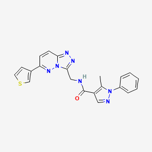 molecular formula C21H17N7OS B2512670 5-methyl-1-phenyl-N-((6-(thiophen-3-yl)-[1,2,4]triazolo[4,3-b]pyridazin-3-yl)methyl)-1H-pyrazole-4-carboxamide CAS No. 1903152-08-8