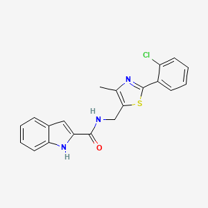 molecular formula C20H16ClN3OS B2512671 N-((2-(2-chlorophenyl)-4-methylthiazol-5-yl)methyl)-1H-indole-2-carboxamide CAS No. 1421452-76-7