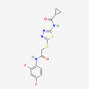 molecular formula C14H12F2N4O2S2 B2512673 N-[5-[2-(2,4-difluoroanilino)-2-oxoethyl]sulfanyl-1,3,4-thiadiazol-2-yl]cyclopropanecarboxamide CAS No. 893330-92-2