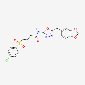 N-(5-(benzo[d][1,3]dioxol-5-ylmethyl)-1,3,4-oxadiazol-2-yl)-4-((4-chlorophenyl)sulfonyl)butanamide