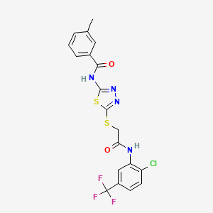 molecular formula C19H14ClF3N4O2S2 B2512686 N-(5-((2-((2-chloro-5-(trifluoromethyl)phenyl)amino)-2-oxoethyl)thio)-1,3,4-thiadiazol-2-yl)-3-methylbenzamide CAS No. 392299-00-2