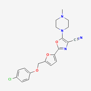 molecular formula C20H19ClN4O3 B2512690 2-(5-((4-Chlorophenoxy)methyl)furan-2-yl)-5-(4-methylpiperazin-1-yl)oxazole-4-carbonitrile CAS No. 931704-61-9