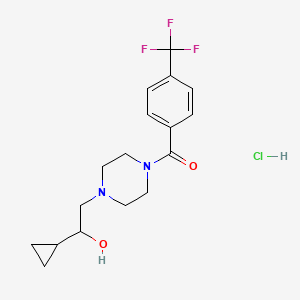 molecular formula C17H22ClF3N2O2 B2512695 (4-(2-环丙基-2-羟乙基)哌嗪-1-基)(4-(三氟甲基)苯基)甲酮盐酸盐 CAS No. 1396880-88-8
