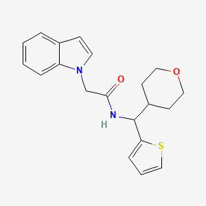 2-(1H-indol-1-yl)-N-((tetrahydro-2H-pyran-4-yl)(thiophen-2-yl)methyl)acetamide