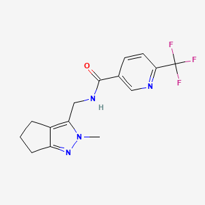 molecular formula C15H15F3N4O B2512718 N-((2-methyl-2,4,5,6-tetrahydrocyclopenta[c]pyrazol-3-yl)methyl)-6-(trifluoromethyl)nicotinamide CAS No. 2034602-64-5