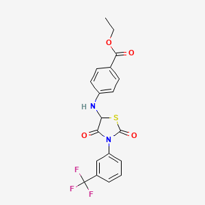 molecular formula C19H15F3N2O4S B2512723 Ethyl 4-((2,4-dioxo-3-(3-(trifluoromethyl)phenyl)thiazolidin-5-yl)amino)benzoate CAS No. 1025008-96-1