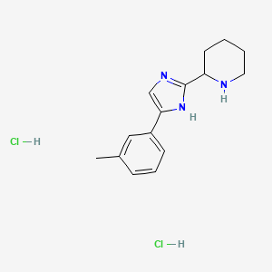 molecular formula C15H21Cl2N3 B2512726 2-[5-(3-甲基苯基)-1H-咪唑-2-基]哌啶；二盐酸盐 CAS No. 2416235-78-2