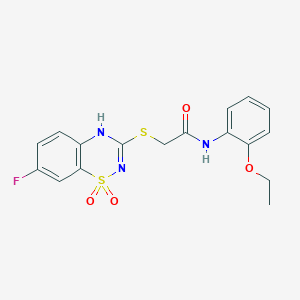 molecular formula C17H16FN3O4S2 B2512760 N-(2-ethoxyphenyl)-2-((7-fluoro-1,1-dioxido-4H-benzo[e][1,2,4]thiadiazin-3-yl)thio)acetamide CAS No. 886954-74-1