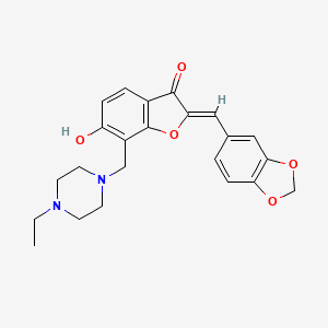 molecular formula C23H24N2O5 B2512771 (Z)-2-(benzo[d][1,3]dioxol-5-ylmethylene)-7-((4-ethylpiperazin-1-yl)methyl)-6-hydroxybenzofuran-3(2H)-one CAS No. 896813-61-9