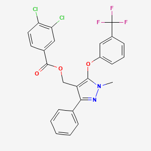 molecular formula C25H17Cl2F3N2O3 B2512785 [1-Methyl-3-phenyl-5-[3-(trifluoromethyl)phenoxy]pyrazol-4-yl]methyl 3,4-dichlorobenzoate CAS No. 318289-42-8