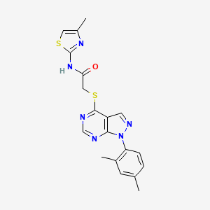 molecular formula C19H18N6OS2 B2512796 2-((1-(2,4-dimethylphenyl)-1H-pyrazolo[3,4-d]pyrimidin-4-yl)thio)-N-(4-methylthiazol-2-yl)acetamide CAS No. 893928-54-6