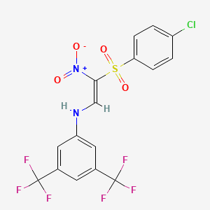 molecular formula C16H9ClF6N2O4S B2512800 N-[(E)-2-(4-chlorophenyl)sulfonyl-2-nitroethenyl]-3,5-bis(trifluoromethyl)aniline CAS No. 1025527-59-6