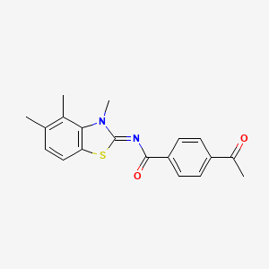 4-acetyl-N-(3,4,5-trimethyl-1,3-benzothiazol-2-ylidene)benzamide