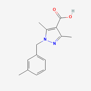 molecular formula C14H16N2O2 B2512806 3,5-Dimethyl-1-[(3-methylphenyl)methyl]-1H-pyrazole-4-carboxylic acid CAS No. 1153370-36-5