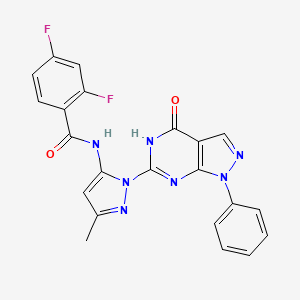 molecular formula C22H15F2N7O2 B2512819 2,4-二氟-N-(3-甲基-1-(4-氧代-1-苯基-4,5-二氢-1H-吡唑并[3,4-d]嘧啶-6-基)-1H-吡唑-5-基)苯甲酰胺 CAS No. 1019098-32-8
